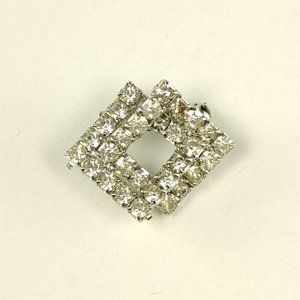 Vintage Jewelry Brooch Pin Double Square Rhinestone Silver Tone Mid Century MCM